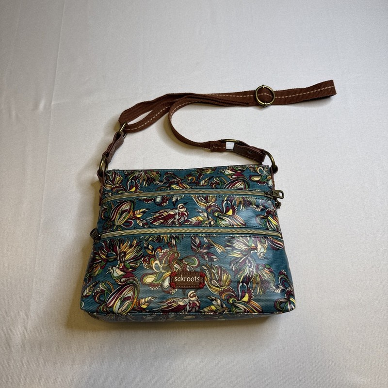 Sakroots Artist Circle Basic Teal Treehouse Crossbody Bag Handbag Triple Zip