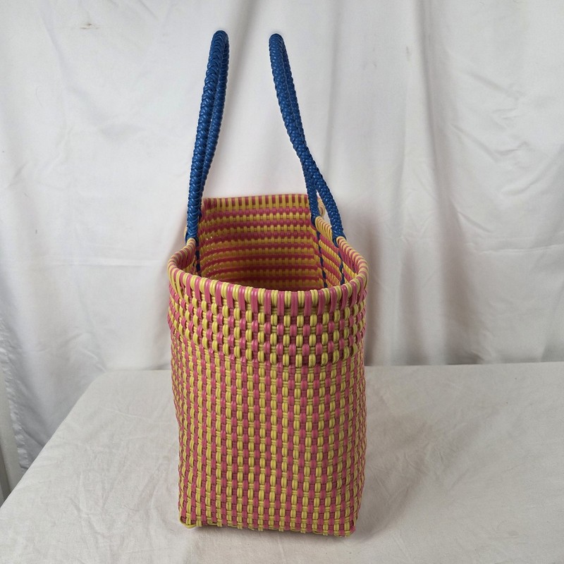 Woven Plastic Wire Koodai Structured Tote Bag Beach Market Pink Yellow Blue gallery