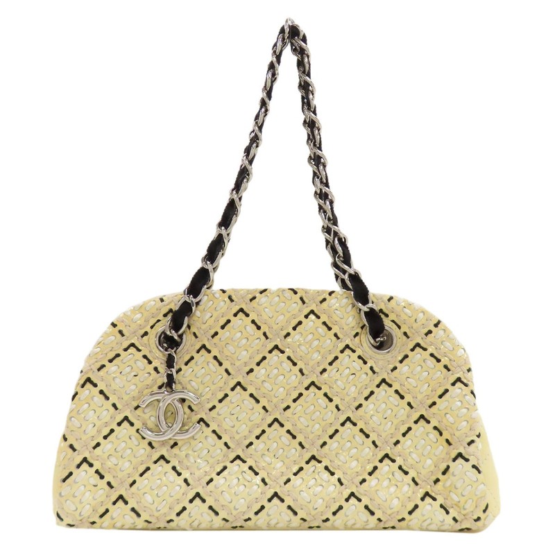 CHANEL Mademoiselle Bowling Bag SilverHardware Shoulder Bag Enamel Ladies …
