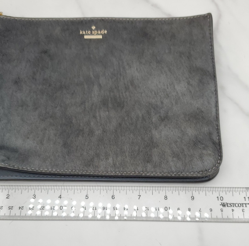 Kate Spade Laurel Way Shayna Haircalf Clutch Bag Grey Suede Tassel gallery