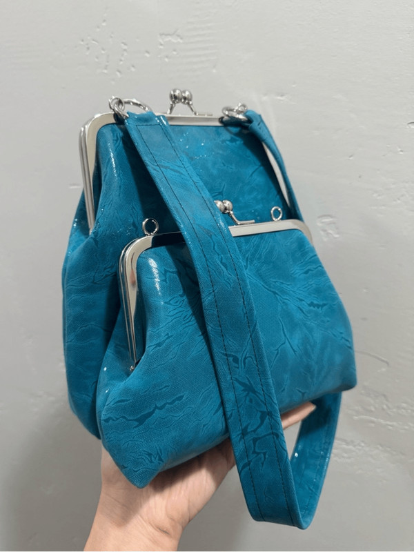 Unique 2 In 1, Embossed Leather Handmade Kisslock Double Frame Multi Use Bag gallery