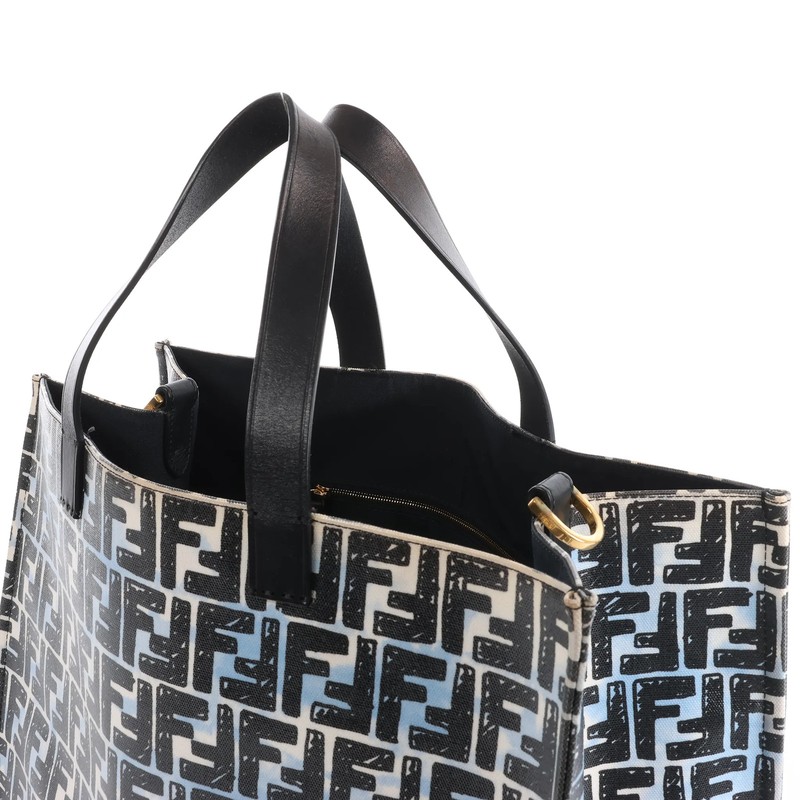 FENDI Zucca Coated Canvas x Leather Handbag in Blue x Black 8BH357 gallery