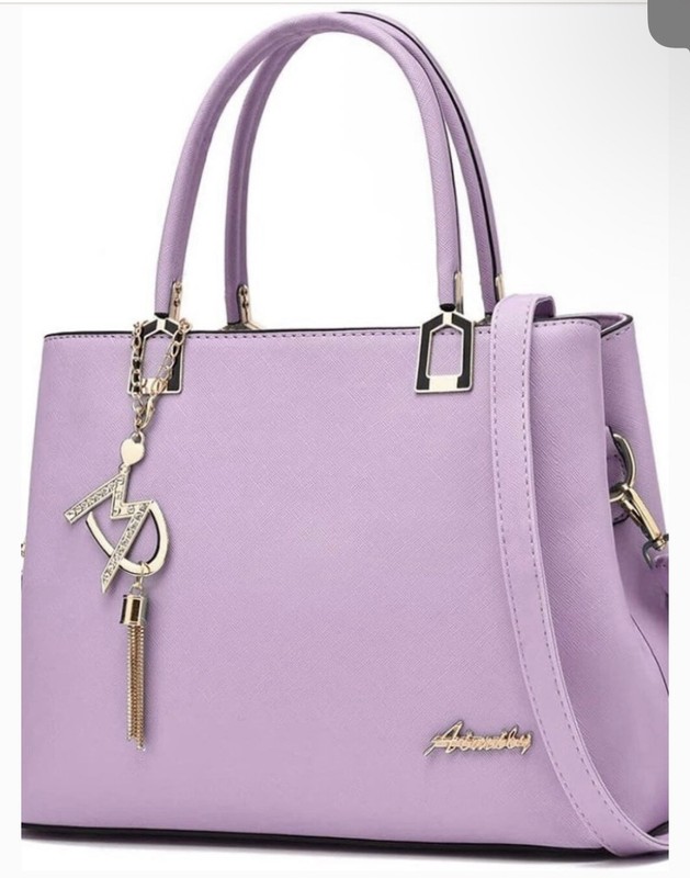 Light Purple Satchel Top Handle Zip Pockets Tassel Charm Gold Handbag