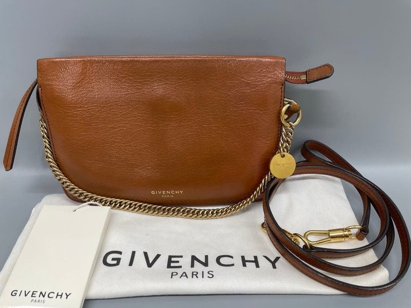 Givenchy Leather Crossbody Bag 2-Way Shoulder Purse Brown 80cm Strap Japan