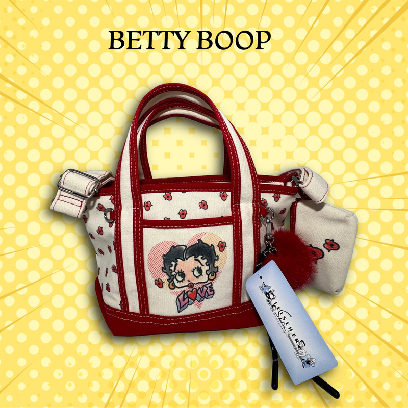 Betty Boop Love Hearts Canvas Mini Tote Bag Crossbody Y2K Coin Purse NWT