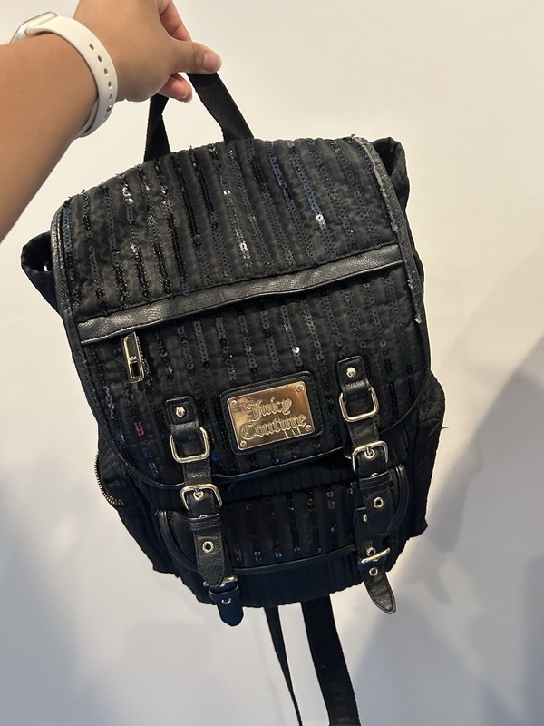 Juicy Couture Vintage Black Sequin Quilted Mini Backpack Goth Y2K Glam Bag gallery