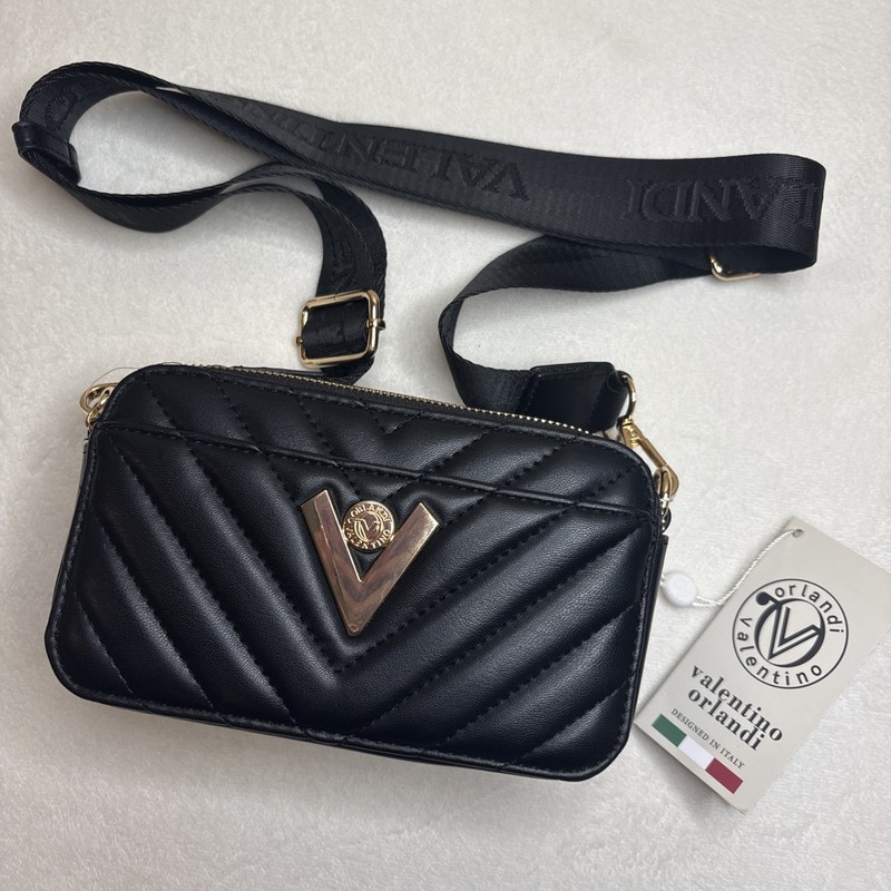 Valentino Orlandi Black Quilted Leather Camera Bag Crossbody Purse Italy Luxury