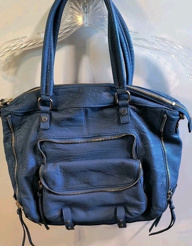 JOELLE HAWKENS BLUE LEATHER SHOULDER BAG WITH 34 INCH CROSSBODY STRAP