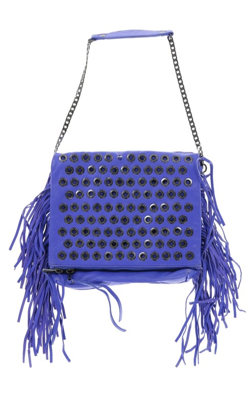 Ash Fringe Blue Grommet-studded Kimi blue fringe crossbody bag 243877