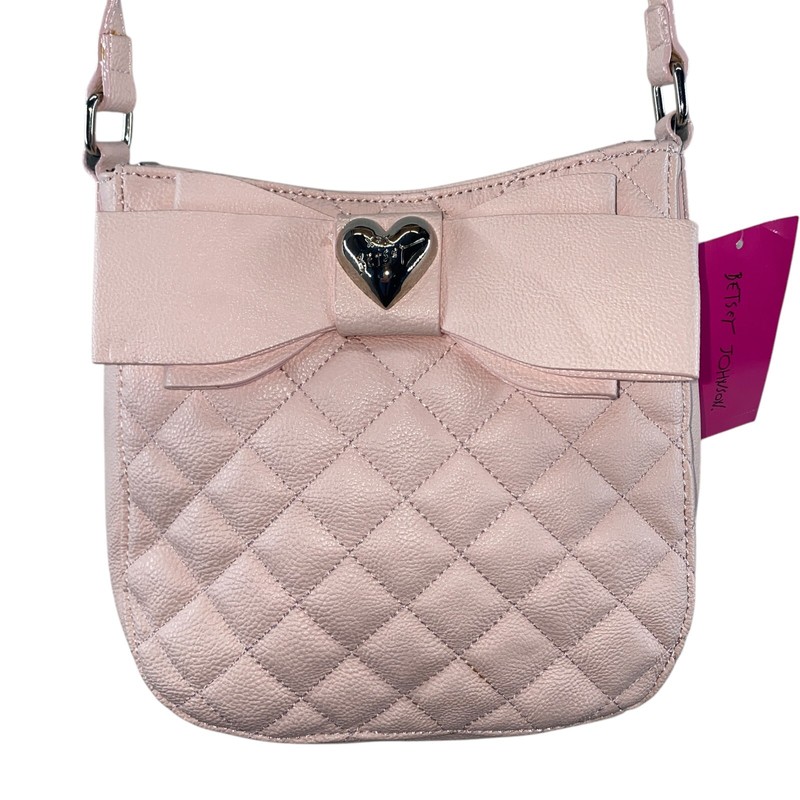 New Betsey Johnson Purse Quilted Crossbody W/ Bow & Heart Pink Blush Handbag $68