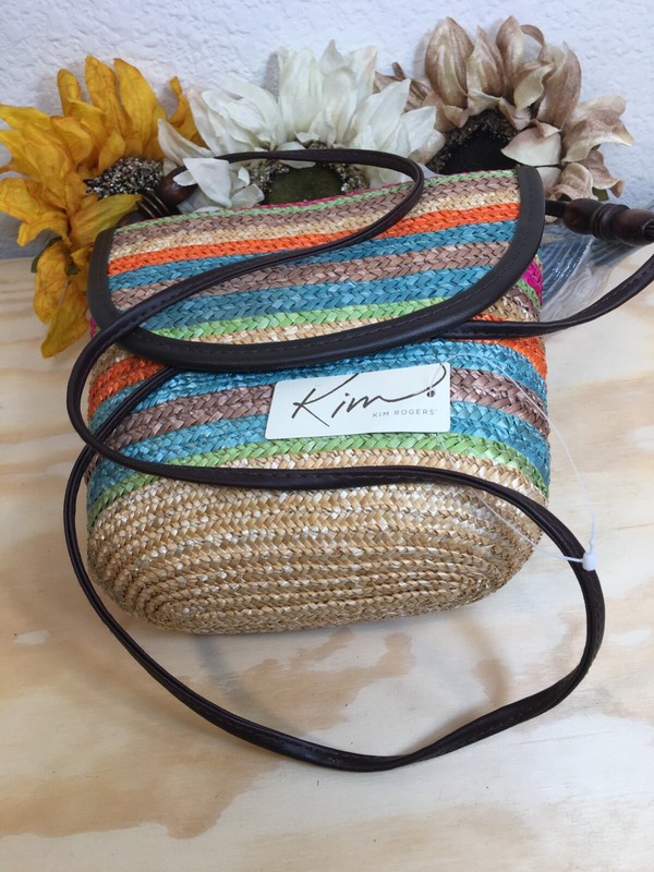 Kim Rogers Crossbody Wheat Straw Bag Multi color Brown Strap NWT