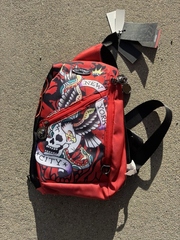 NWT Ed Hardy Red Tattoo Print Crossbody Sling Bag Y2K Skull Eagle