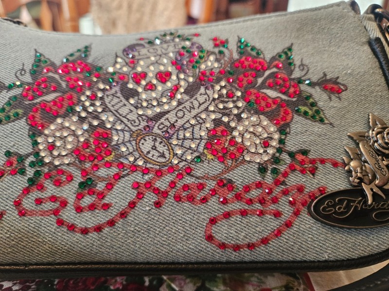 Ed Hardy Love Kills Slowly demin crossbody convertible. NWT gallery