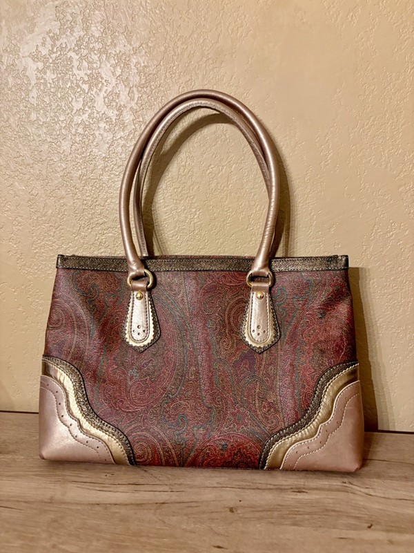 Rare Vintage ETRO Milano Paisley Leather Satchel Bag Made In Italy layered