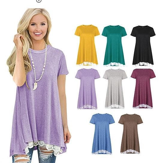 Size: X-Large,Color: Sea Blue – Sea Waves Tunic With Flowery Lace In 8 Colors