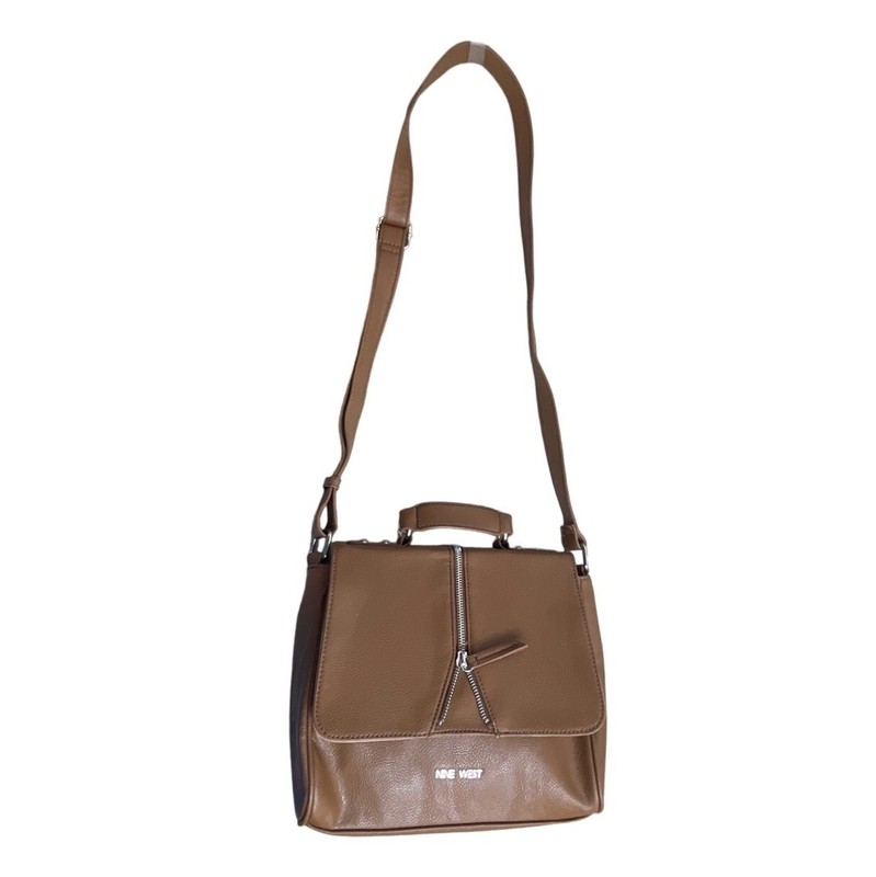 Nine West Women’s Brown Leather Foldover Crossbody Purse Sz M