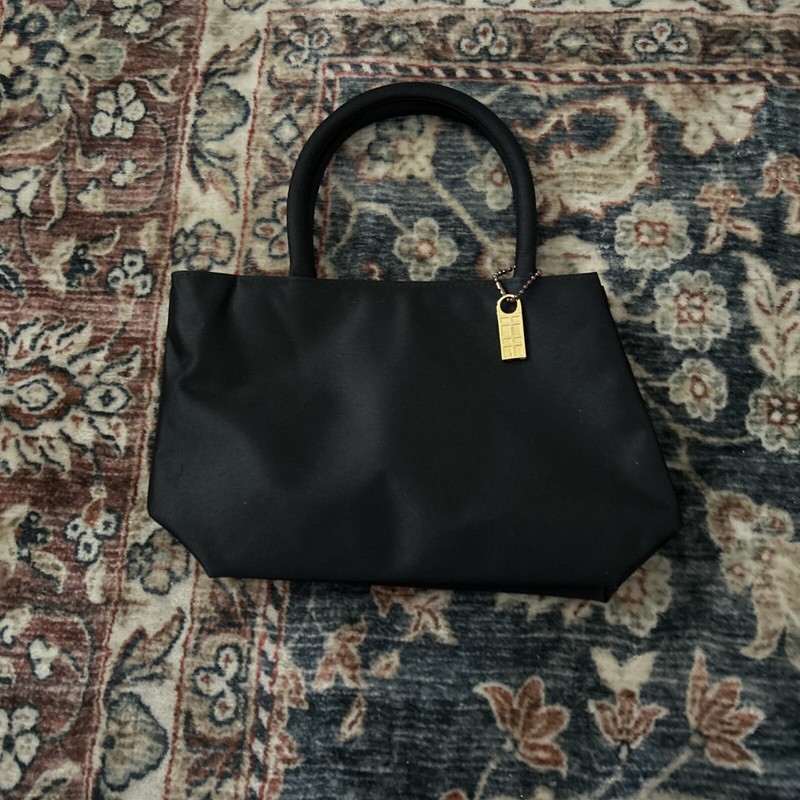 Vintage Elizabeth Arden Small Zip Black Satin-Like Bag with Handles
