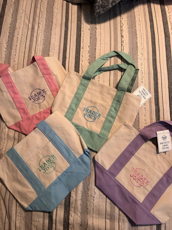 Trader Joe’s Mini Canvas Tote Bag Spring Pastel Pink Blue Green Purple NWT