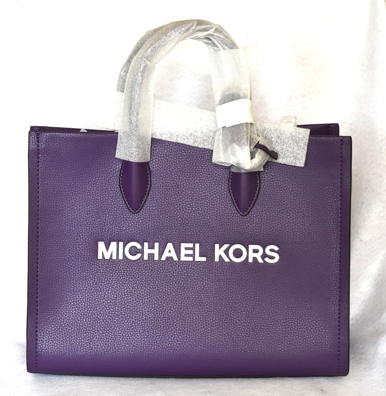 Michael Kors Mirella Medium Pebbled Leather Tote Bag Dark Purple NWT gallery