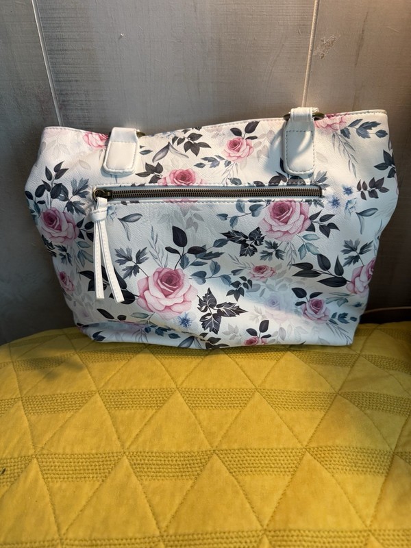 Stone Mountain USA Floral Rose Tote Handbag Multi Pocket Shoulder Purse White gallery