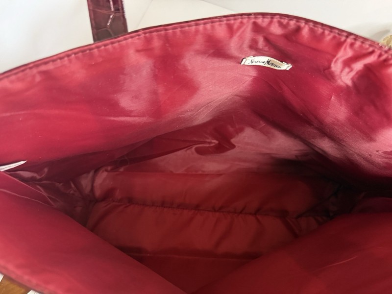 Neiman Marcus large Ruby Red Colored Faux Crocodile Tote Bag Pre-owned Very Good gallery