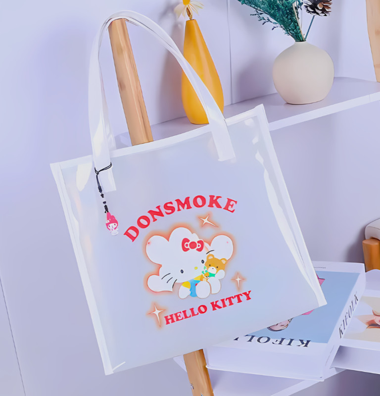 Hello Kitty DONSMOKE Jelly Tote Cloudy Transparent White Lined PVC Shopping Bag