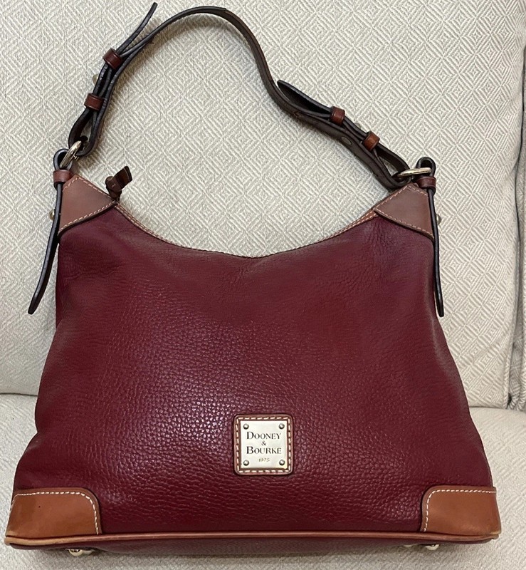Authentic DOONEY & BOURKE Red Wine Leather Pebble Grain Hobo Handbag Purse