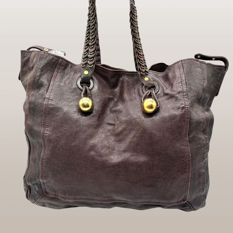 Auth Chloe Metal Ball Handbag Tote Bag Leather Brown Women’s w/Dust Bag Pocket