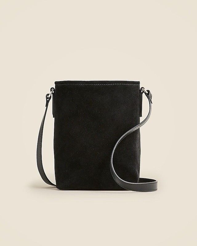 J.Crew Small Berkeley Crossbody Mini Bucket Bag in Black Suede and Leather NWT