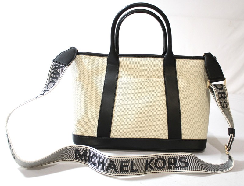 Michael Kors Women's Luisa Medium Canvas Satchel Bag NC3 Natural/Black One Size gallery