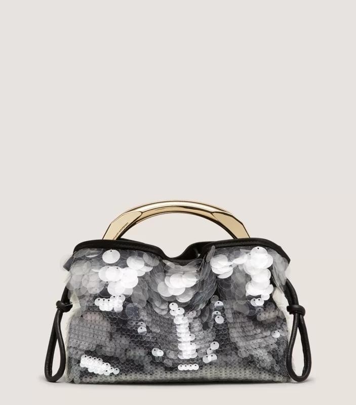 Stuart Weitzman Mia Mini Arc Bag Black Silver Sequin shoulder bag crossbody Bag
