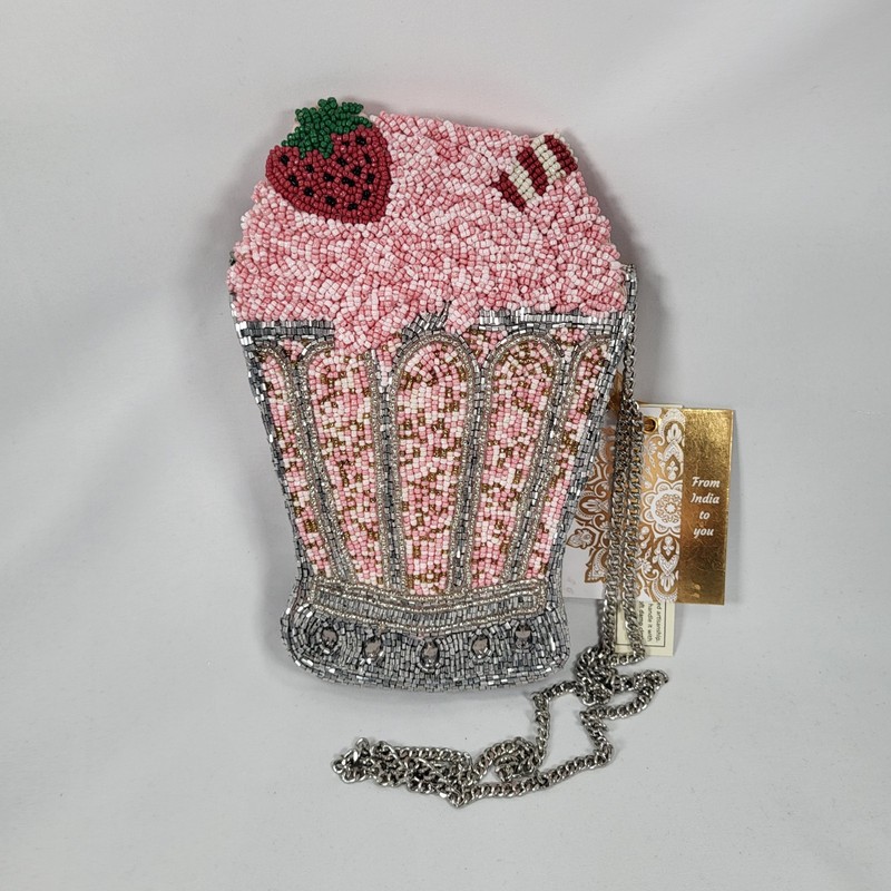 Viral From India to You Strawberry Shake Ice Cream Soda Beaded Handbag NWT