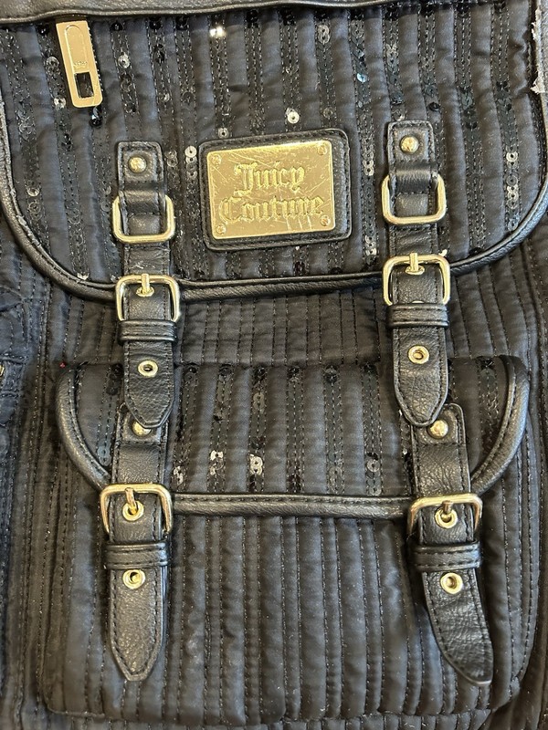 Juicy Couture Vintage Black Sequin Quilted Mini Backpack Goth Y2K Glam Bag gallery