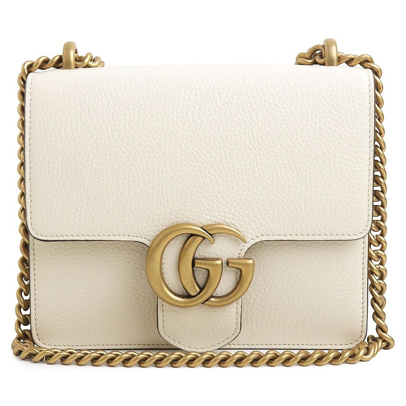 GUCCI 779790 GG Marmont Calfskin, White Shoulder Bag Chain Wallet