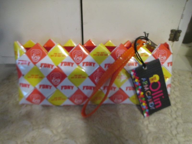 Ollin Arm Candy Wrapper Wristlet Zippered Purse Red Yellow Orange NYC Fire Dept