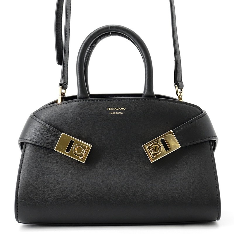 Ferragamo Hug 2-way Handbag Size XS Calf Leather Black 215975 768853