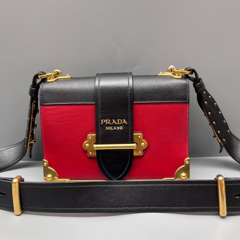 Authentic PRADA Cahier Leather Shoulder Bag red