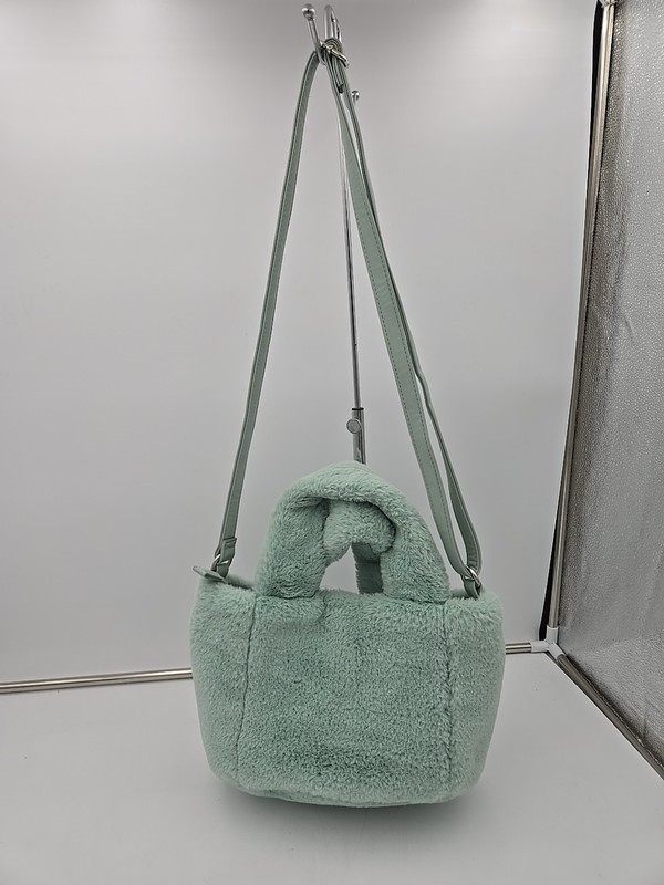 PASTEL Faux Fur Silvertone 3 Pocket Crossbody Handbag 11 In x8 In x5 In USED