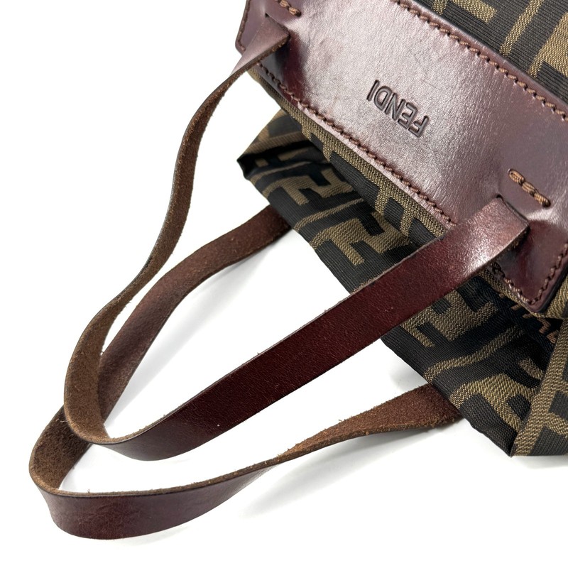 FENDI Zucca Pattern FF Tote Bag Nylon Leather Brown Authentic gallery