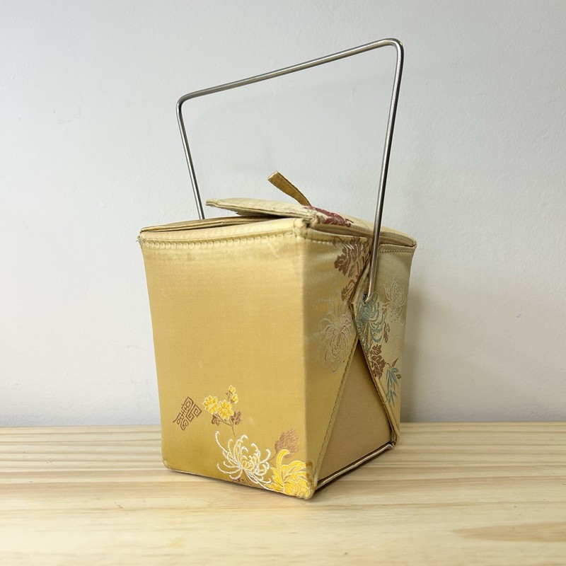 90s Y2K Chinese Takeout Box Handbag Gold Floral Oyster Pail Purse