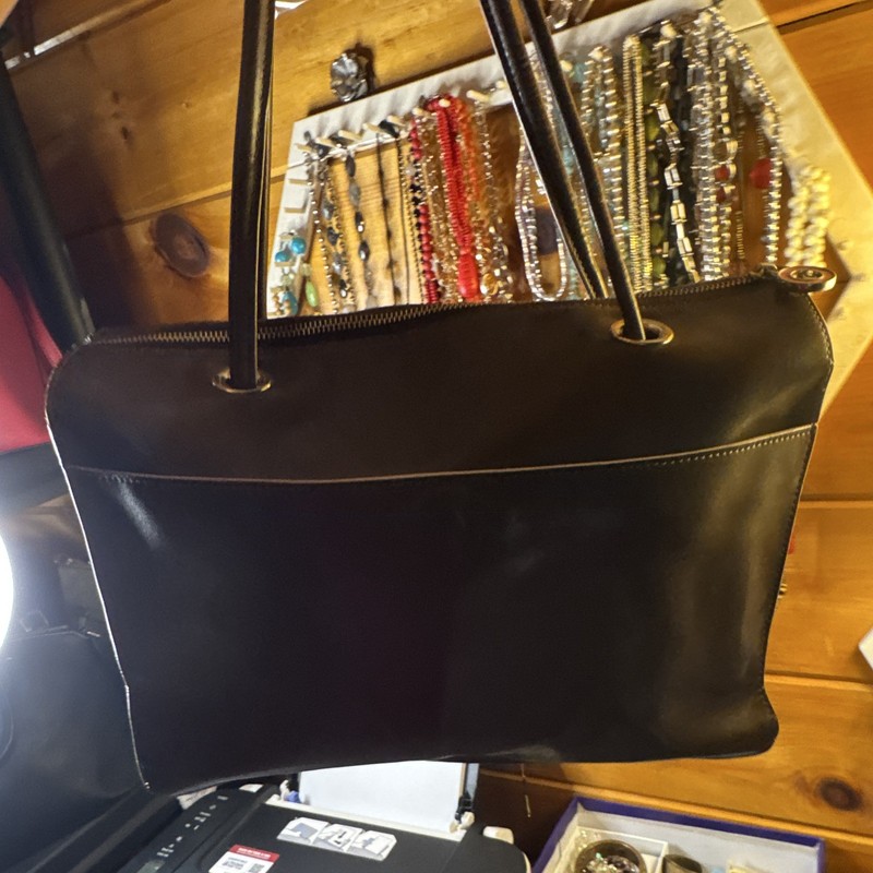 Franklin Covey Brown Large Tote Bag Polka Dot Lining Zip, Detachable Strap