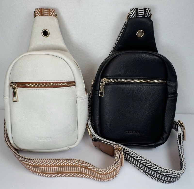 Telena Crossbody Sling Bags Lot Of 2 Black White Vegan Leather Adjustable Strap