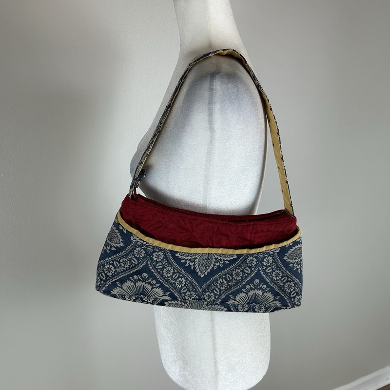 Jaquard Brocade Hippie Hobo Shoulder Bag Purse Blue Red Paisley Y2K Vintage Art