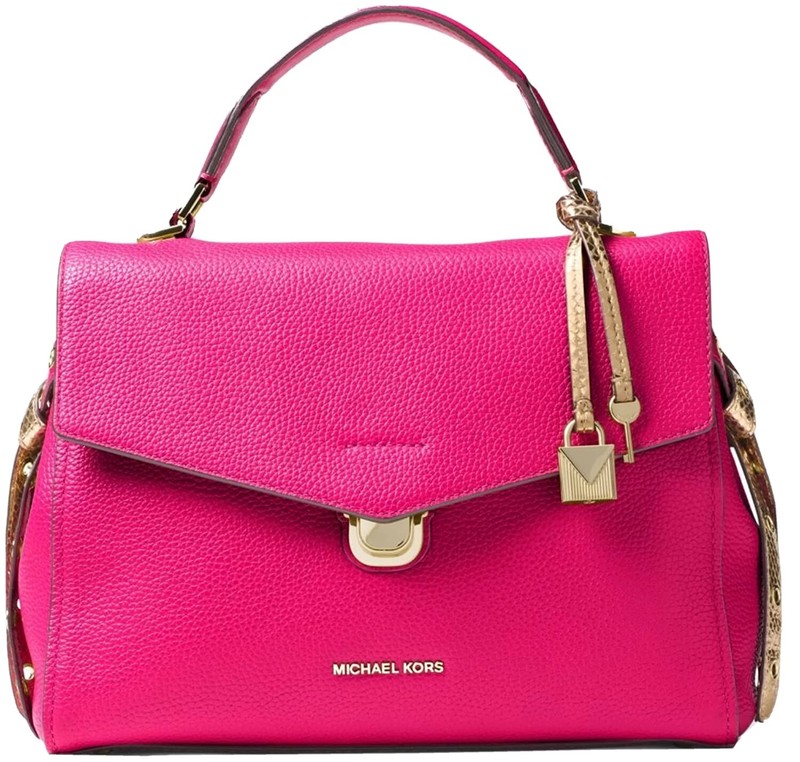 Michael Kors Leather Bristol Satchel Handbag + Strap Ultra Pink New! NWT