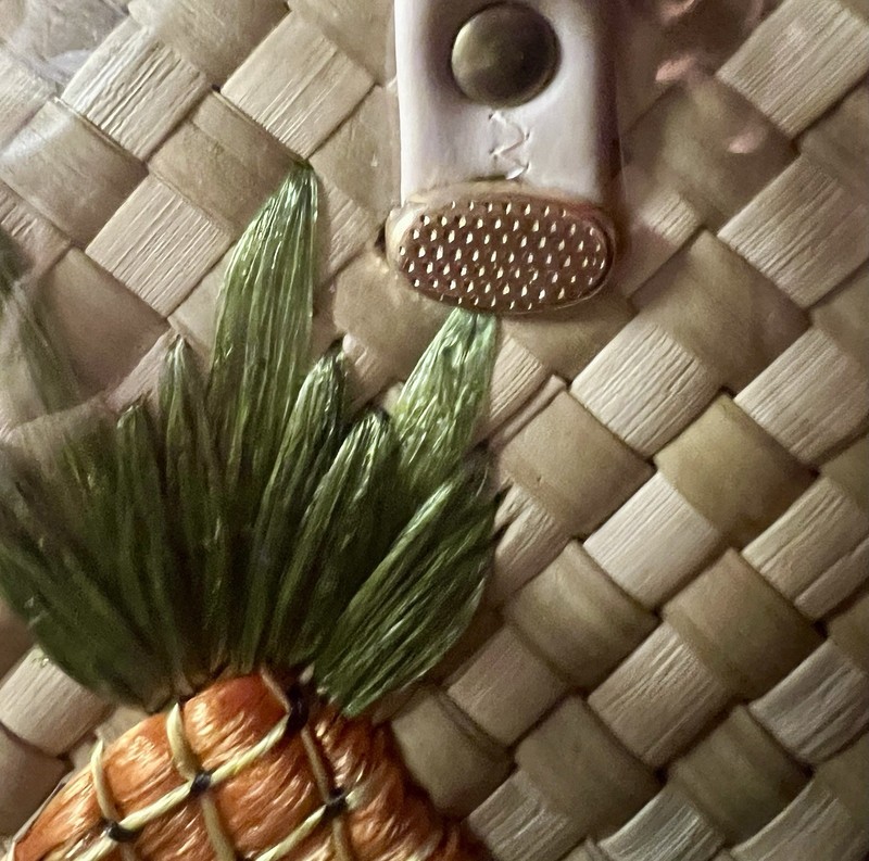 Vintage Filipino Raffia Tote Pineapple Embroidery Clear Vinyl Beach Market Bag gallery