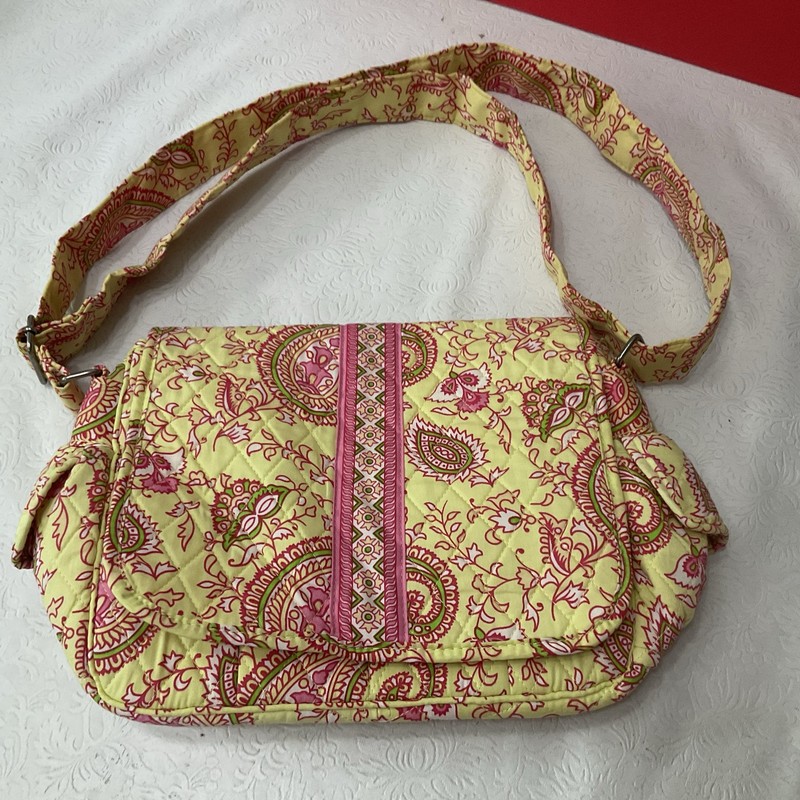 Lemon Hill Quilted Handbag Pink & Yellow Paisley Bag Approx. 13” X 9”