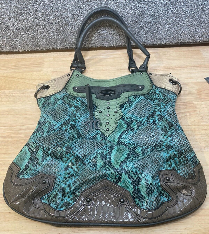 Miss Me Purse Large Snakeskin Teal Shoulder Straps Zipper No Crossbody Strap**