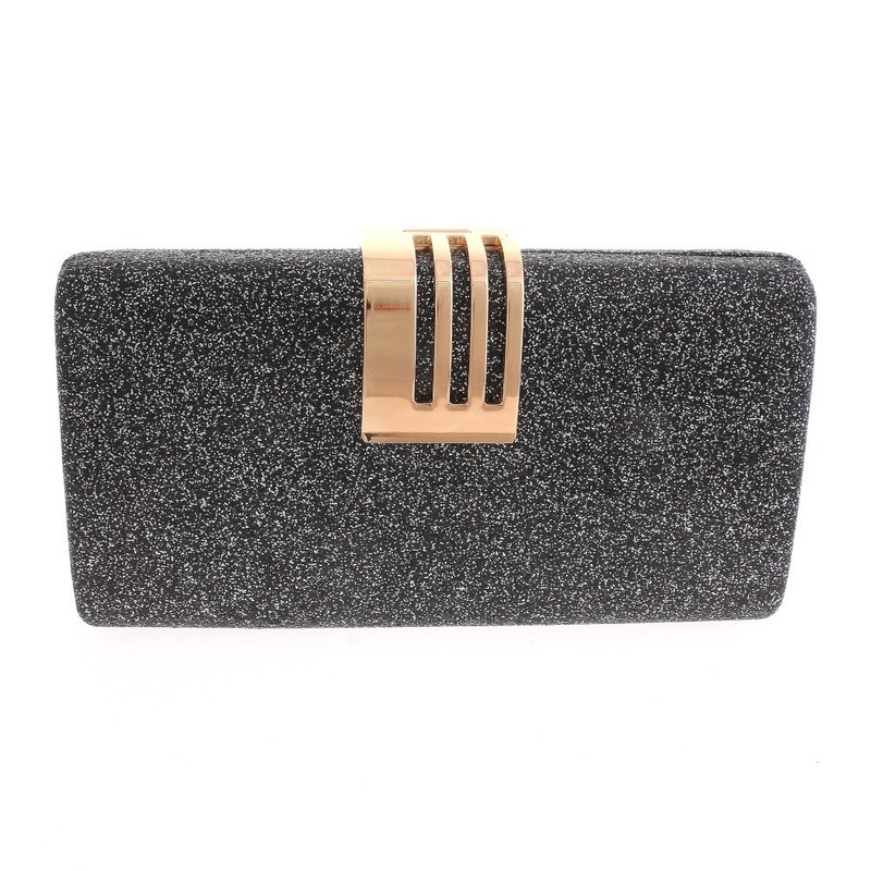 New Gold Metal Black Glitter Fabric Clutch Evening Bag WYQ141-BNW