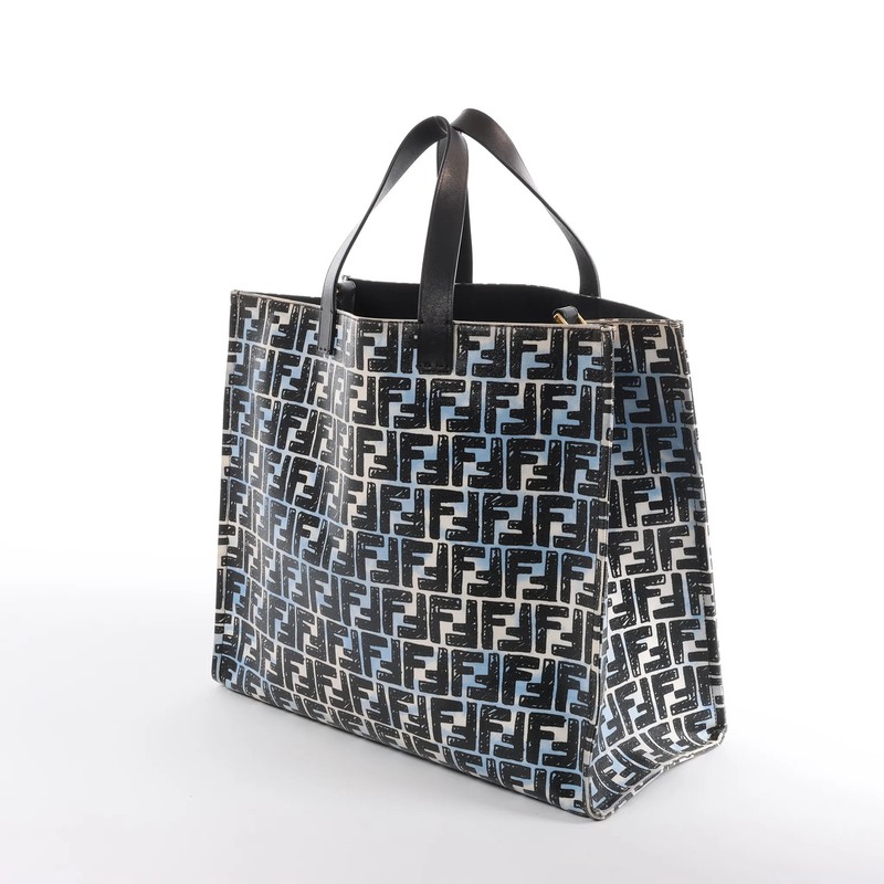 FENDI Zucca Coated Canvas x Leather Handbag in Blue x Black 8BH357 gallery