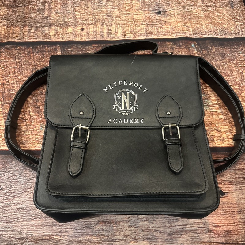 Official Netflix Wednesday Addams Nevermore Academy Crest Satchel Bag Black EUC